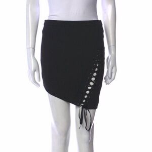 Michelle Mason Asymmetrical Lace Up Black Mini Skirt